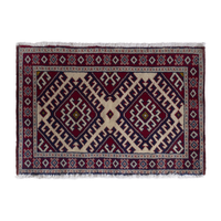 Persian Torkaman accent rug in burgundy and cream, 3'2" x 1'10"
