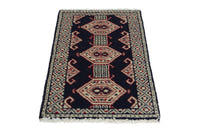 Persian Torkaman accent rug in navy and cream, view 4 of 9