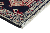 Persian Torkaman accent rug in navy and cream, view 6 of 9