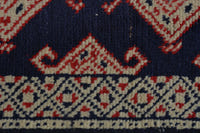 Persian Torkaman accent rug in navy and cream, view 8 of 9