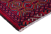 Persian Torkaman accent rug in deep red and navy, view 6 of 9