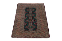 Persian Torkaman accent rug in emerald and greige, view 3 of 10