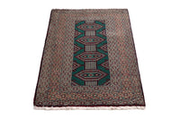 Persian Torkaman accent rug in emerald and greige, view 4 of 10