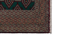 Persian Torkaman accent rug in emerald and greige, view 5 of 10