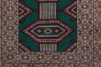 Persian Torkaman accent rug in emerald and greige, view 7 of 10