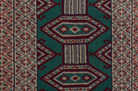 Persian Torkaman accent rug in emerald and greige, view 8 of 10
