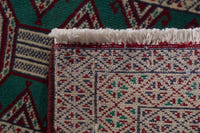 Persian Torkaman accent rug in emerald and greige, view 10 of 10