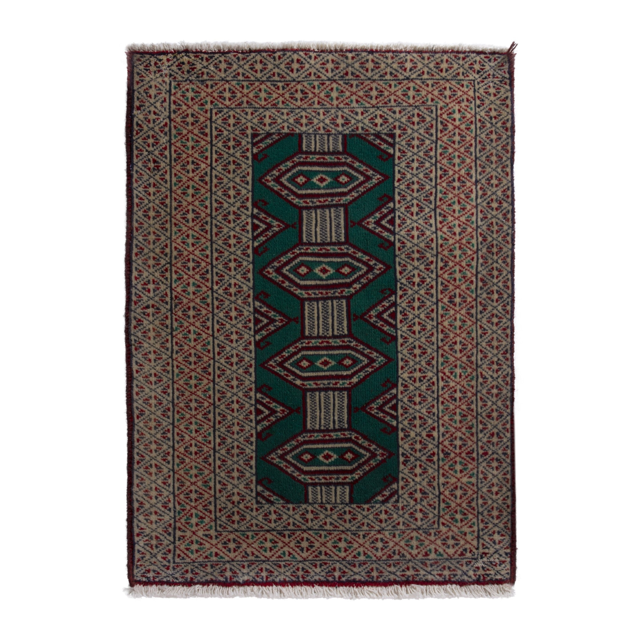 Persian Torkaman accent rug in emerald and greige, 2' x 2'11"