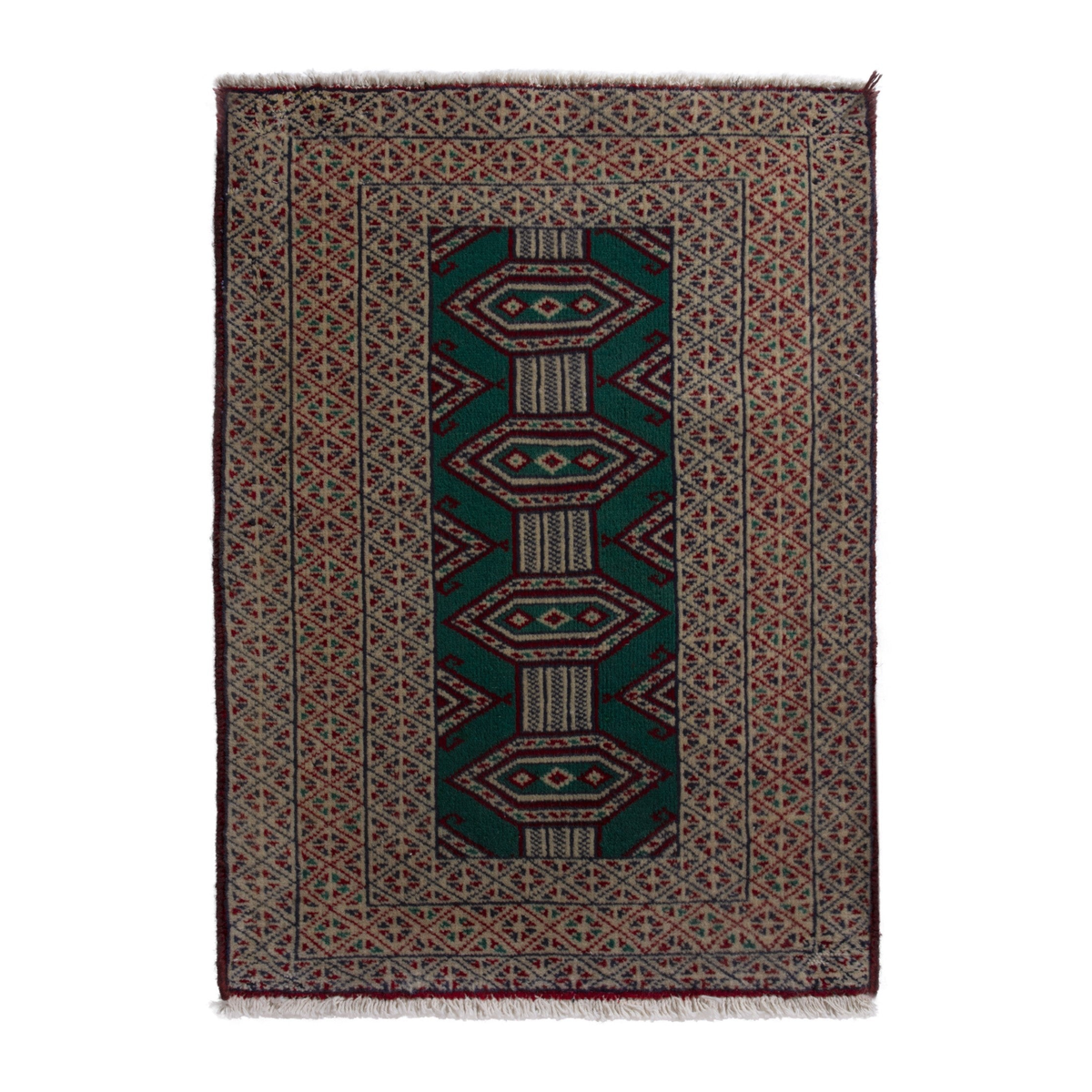 Persian Torkaman accent rug in emerald and greige, 2' x 2'11"
