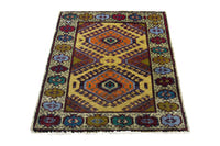 Persian Torkaman accent rug in mustard and cream, view 3 of 10