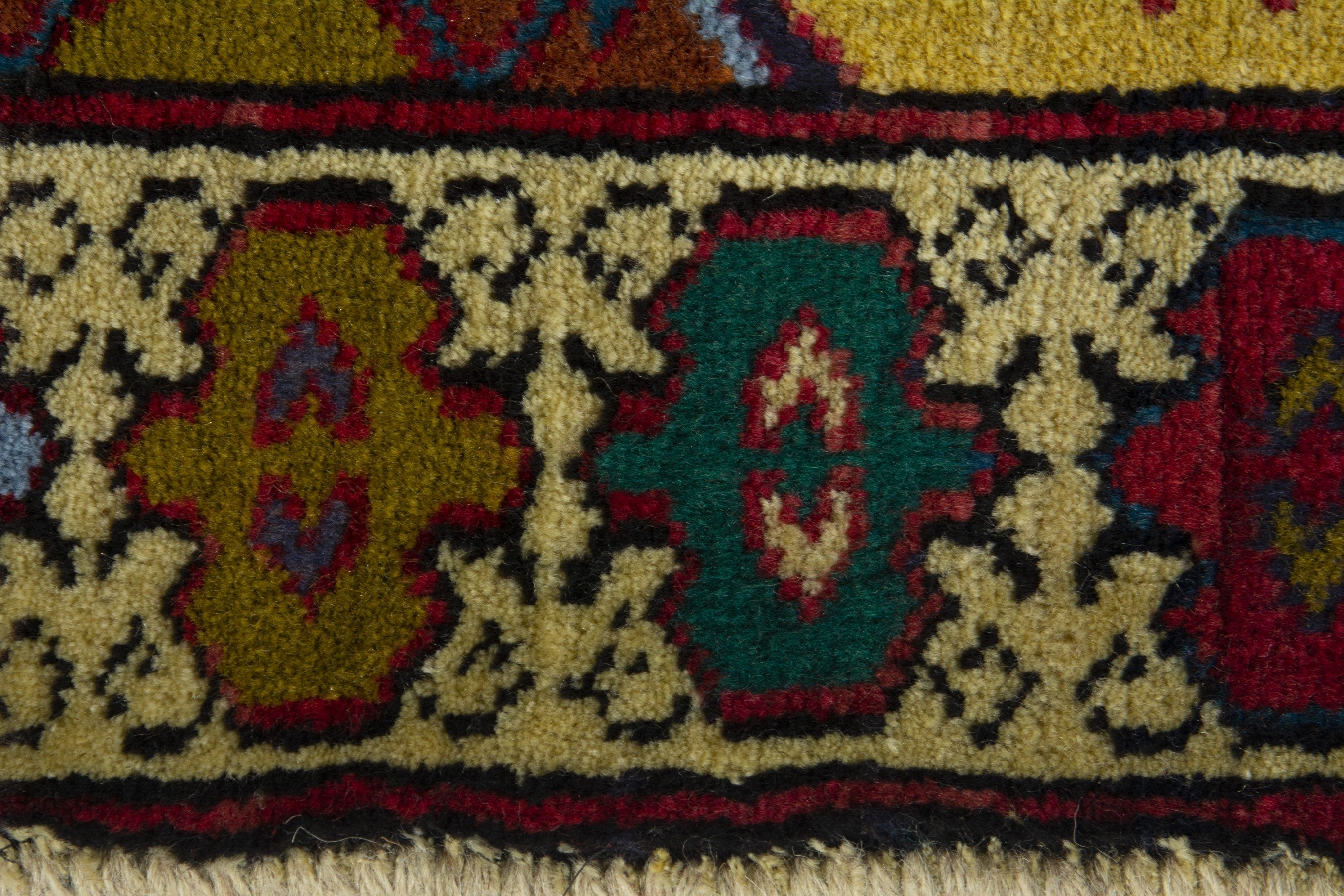 Persian Torkaman accent rug in mustard and cream, view 6 of 9