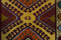Persian Torkaman accent rug in mustard and cream, view 8 of 10
