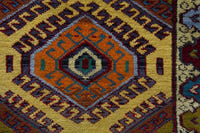 Persian Torkaman accent rug in mustard and cream, view 9 of 10