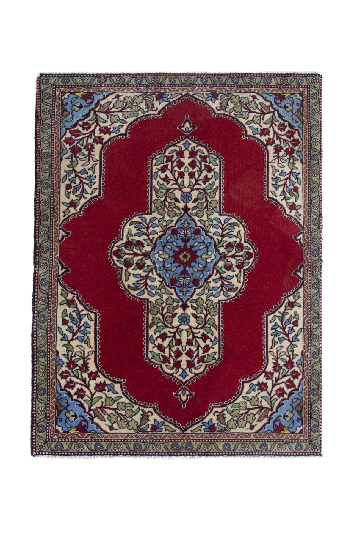 Persian Arak accent rug in deep red and cream, view 2 of 9