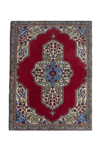 Persian Arak accent rug in deep red and cream, view 2 of 9