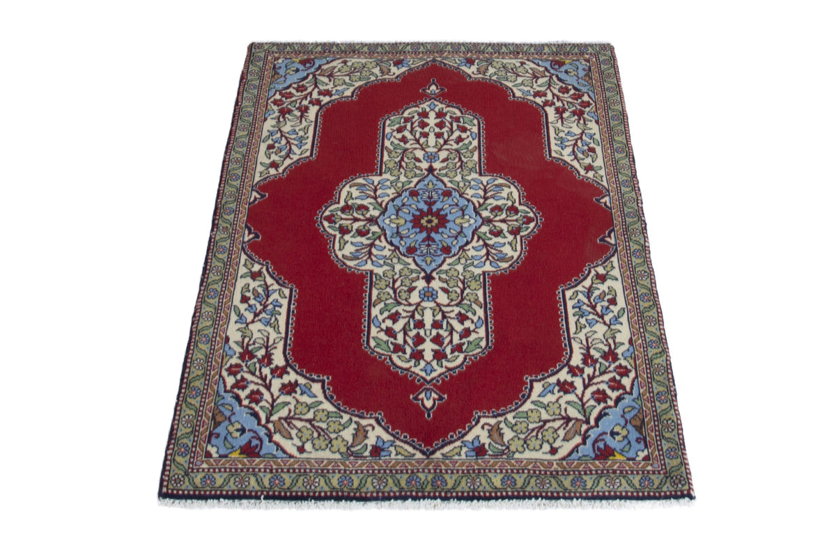 Persian Arak accent rug in deep red and cream, view 3 of 9