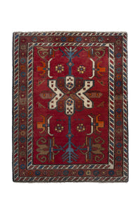 Persian Gharajeh accent rug in deep red and tan, view 2 of 10