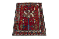 Persian Gharajeh accent rug in deep red and tan, view 4 of 10