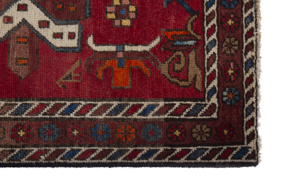 Persian Gharajeh accent rug in deep red and tan, view 5 of 10