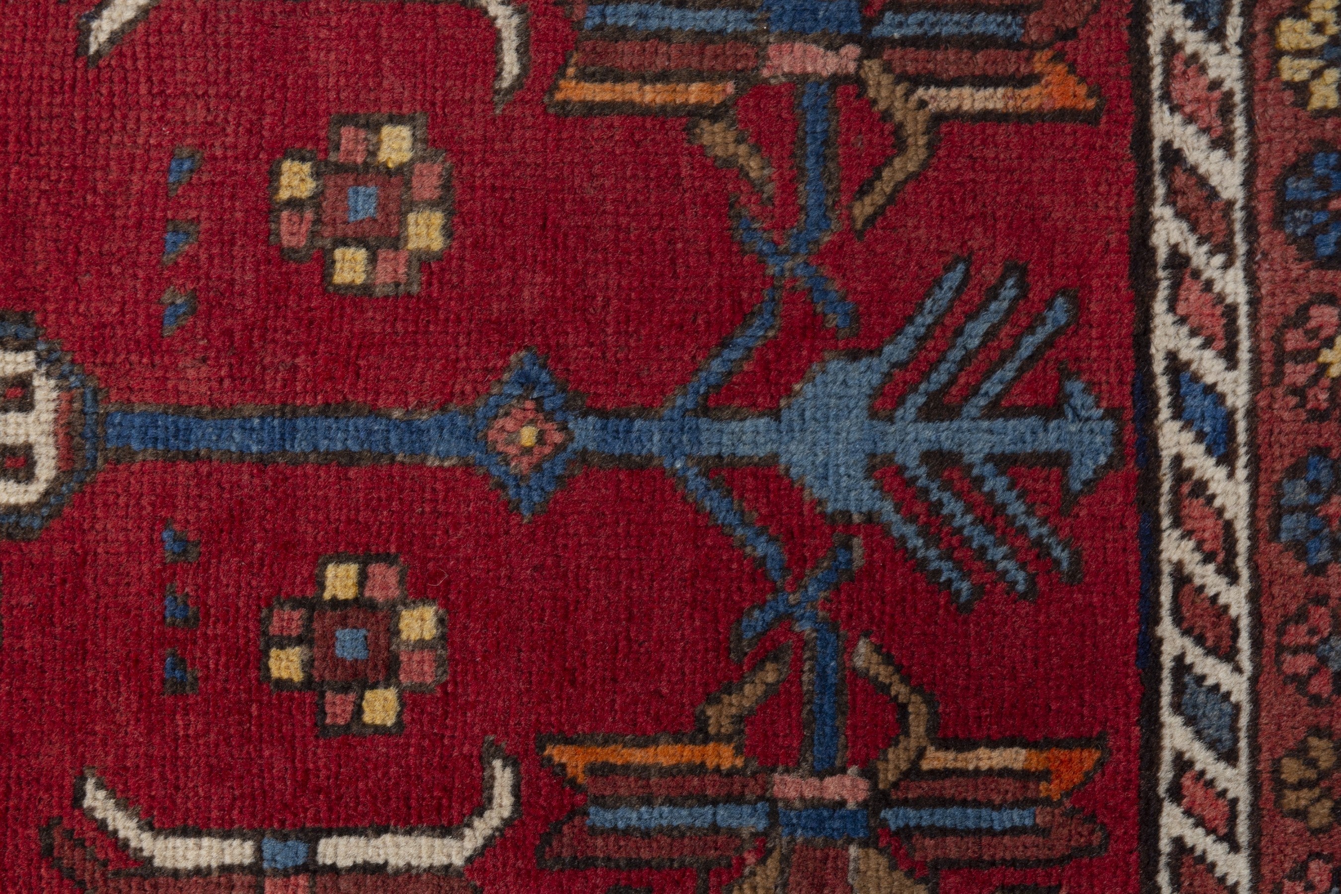 Persian Gharajeh accent rug in deep red and tan, view 7 of 9