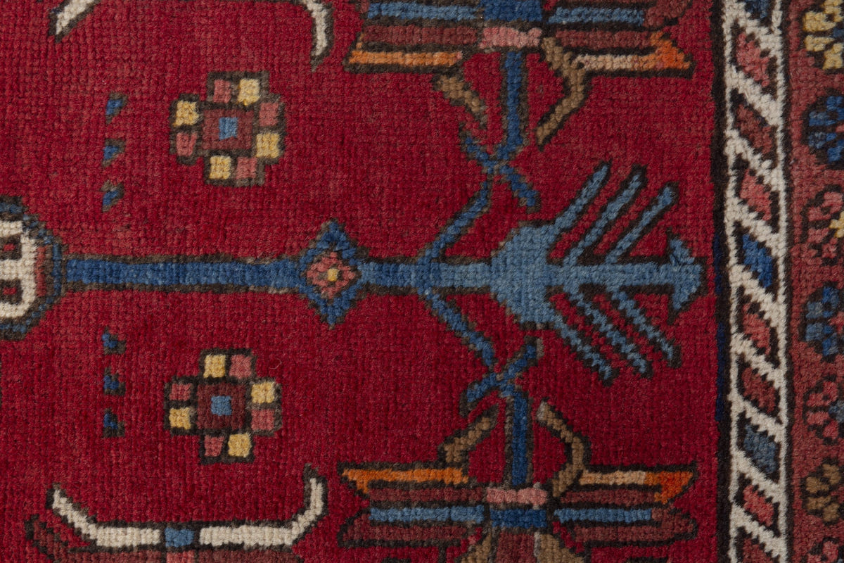 Persian Gharajeh accent rug in deep red and tan, view 8 of 10