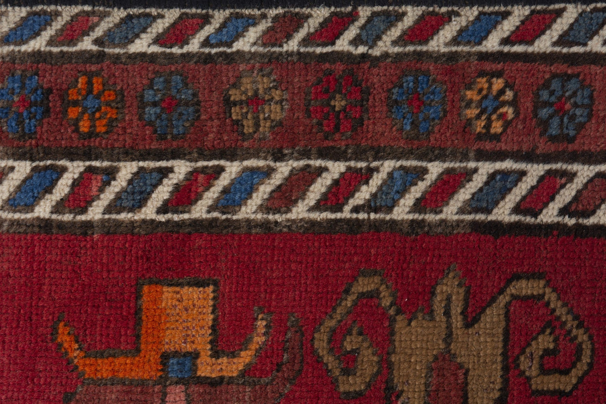 Persian Gharajeh accent rug in deep red and tan, view 9 of 10