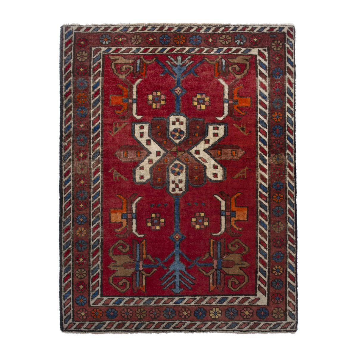 Persian Gharajeh accent rug in deep red and tan, 2'2" x 2'11"