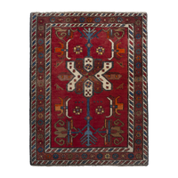 Persian Gharajeh accent rug in deep red and tan, 2'2" x 2'11"