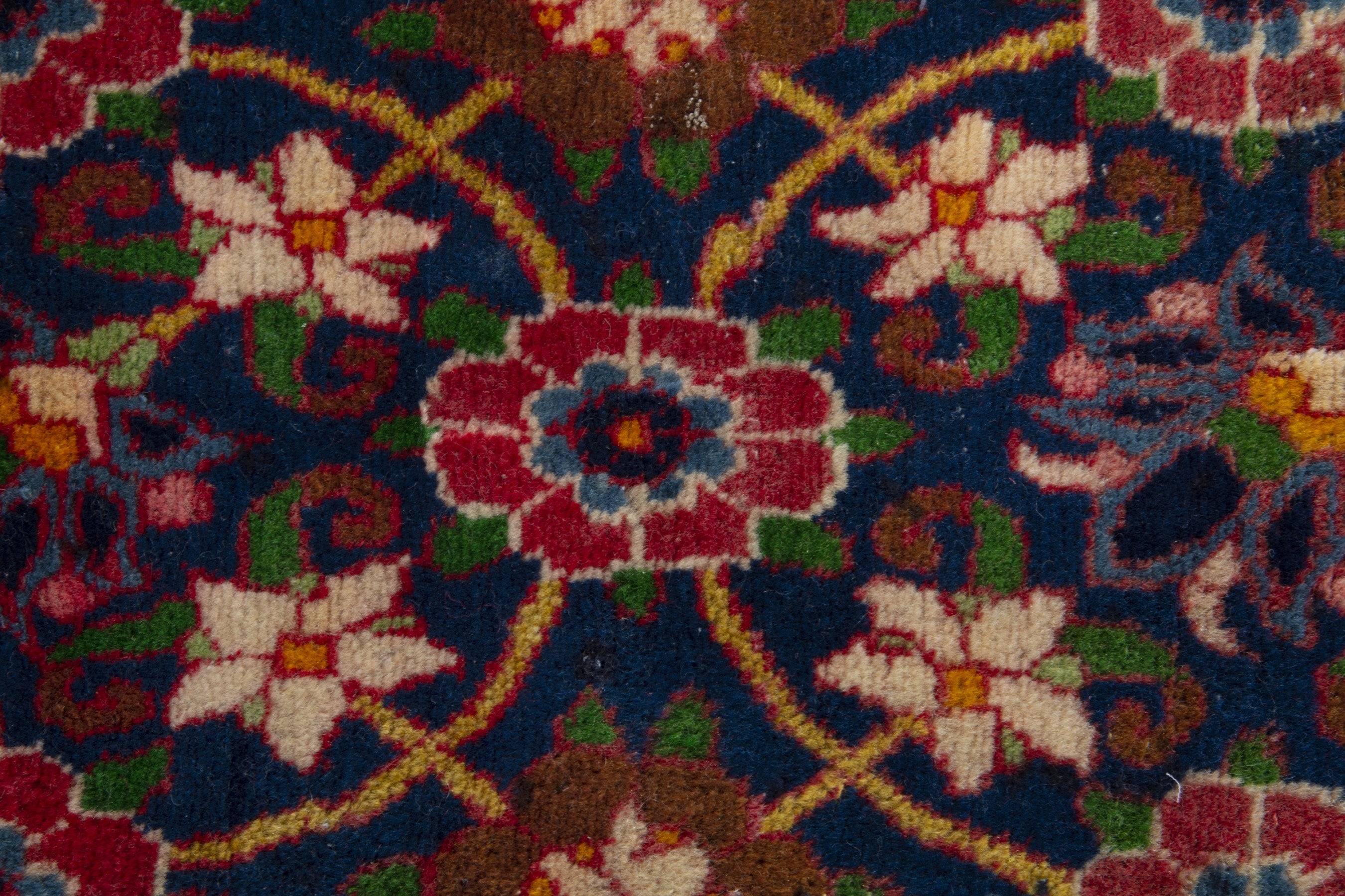 Persian Varamin accent rug in navy and deep red, view 6 of 8