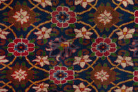 Persian Varamin accent rug in navy and deep red, view 8 of 9
