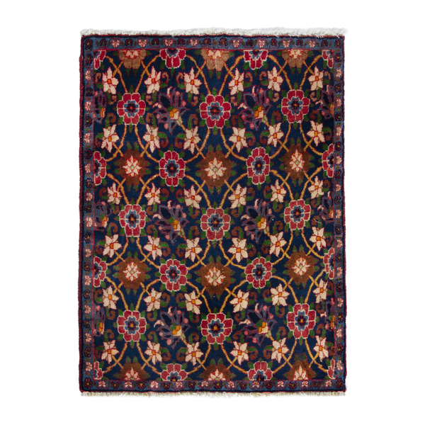 Persian Varamin accent rug in navy and deep red, 2' x 2'7"