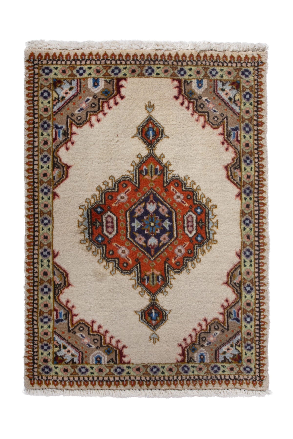 Persian Tabriz accent rug in ivory and rust, view 2 of 9