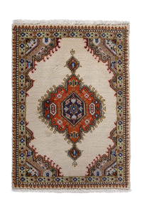 Persian Tabriz accent rug in ivory and rust, view 2 of 9