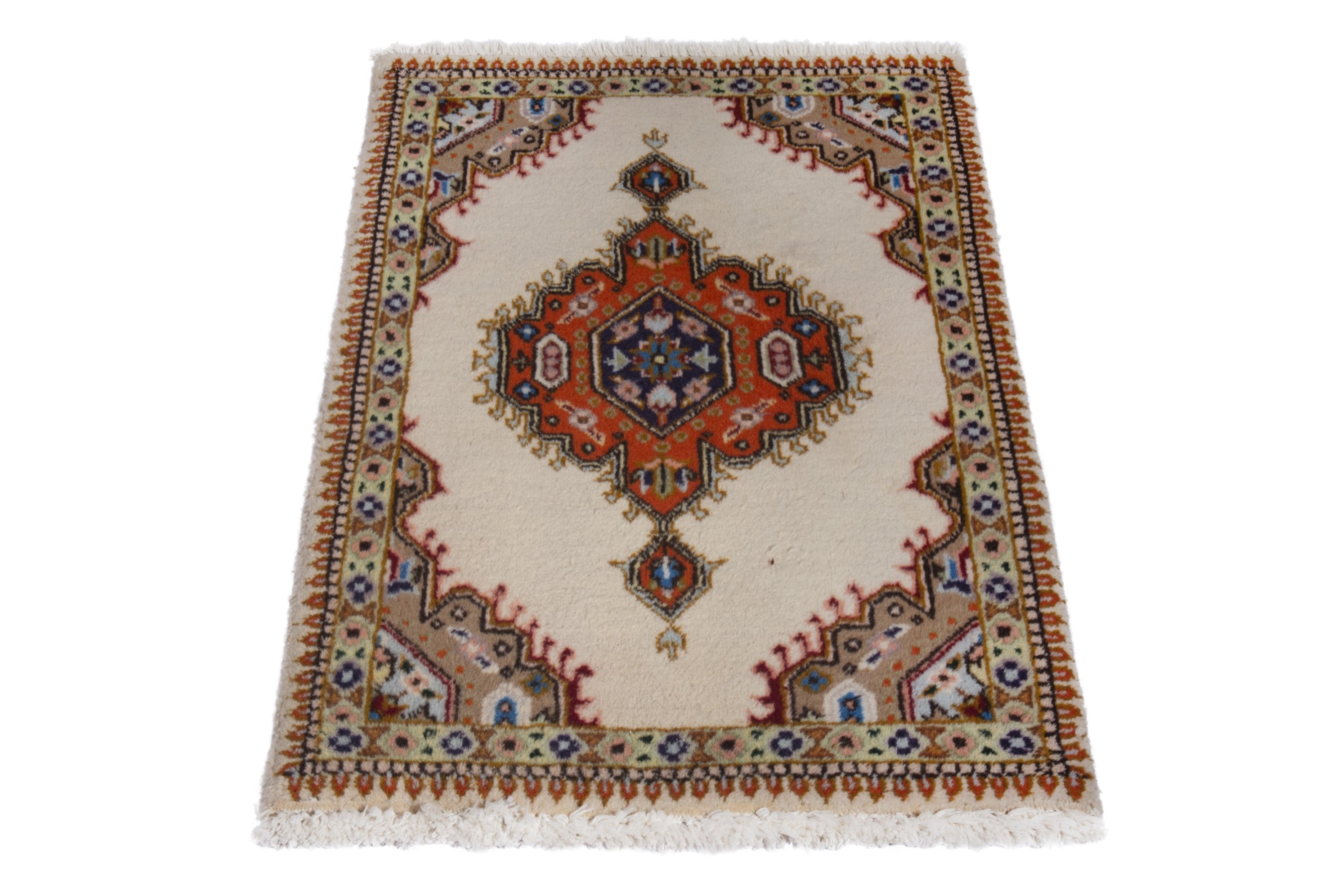 Persian Tabriz accent rug in ivory and rust, view 2 of 8