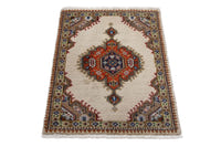 Persian Tabriz accent rug in ivory and rust, view 4 of 9