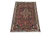 Persian Hamadan accent rug in faded red and cream, view 4 of 10