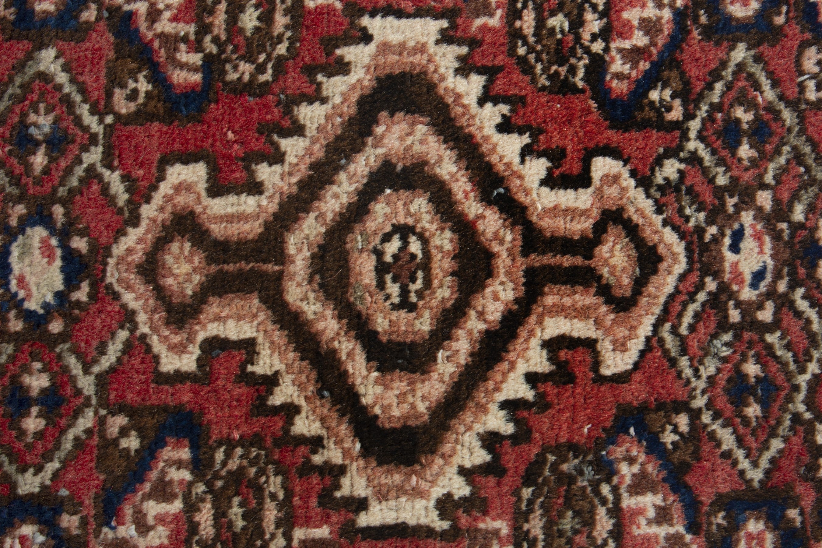 Persian Hamedan accent rug in faded red and cream, view 7 of 9