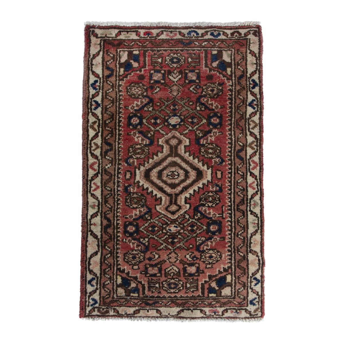 Persian Hamadan accent rug in faded red and cream, 1'8" x 2'11"