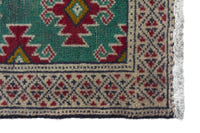 Persian Torkaman accent rug in emerald and cream, view 5 of 9