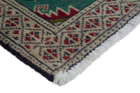 Persian Torkaman accent rug in emerald and cream, view 6 of 9