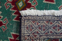 Persian Torkaman accent rug in emerald and cream, view 9 of 9