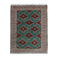 Persian Torkaman accent rug in emerald and cream, 2' x 2'7"