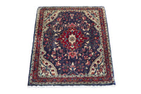 Persian Hamadan accent rug in navy and deep red, view 3 of 10