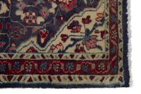 Persian Hamadan accent rug in navy and deep red, view 5 of 10
