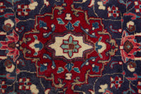 Persian Hamadan accent rug in navy and deep red, view 7 of 10