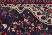 Persian Hamadan accent rug in navy and deep red, view 9 of 10