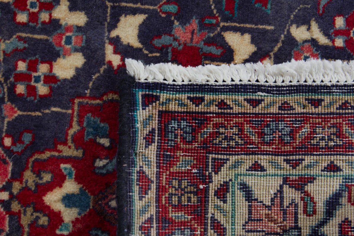 Persian Hamadan accent rug in navy and deep red, view 10 of 10
