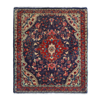 Persian Hamadan accent rug in navy and deep red, 2'1" x 2'6"