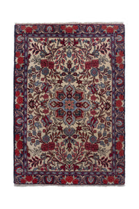 Persian Songhor accent rug in cream and navy, view 2 of 9