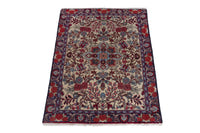 Persian Songhor accent rug in cream and navy, view 3 of 9